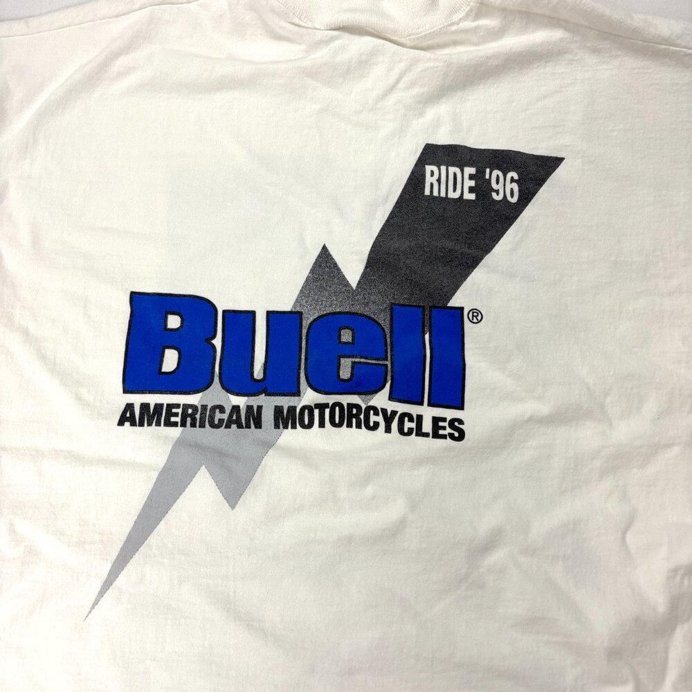 Vintage Buell Motorcyles Thunder Lightning T Shirt White Sz XL 1996 USA Bike - Picture 5 of 6
